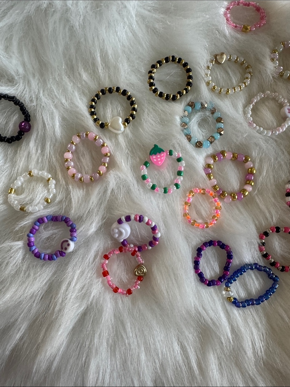 Colorful Beaded Stretch Rings - Assorted Multicolor Pack - Picture 2 of 2